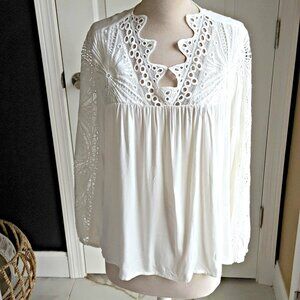 ANTHRO'S CACTUS + PEARL Lace EMBELLISHED BLOUSE